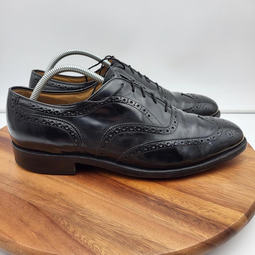 Johnston Murphy Derby Shoes Mens Size 9.5 Black Leather Brogue Wingtip Oxford‎